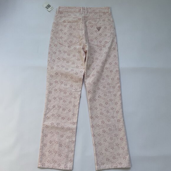 Guess Women’s 1981 High Waist Straight Leg Jeans Eyelet In Pink Size 26 - Picture 9 of 12